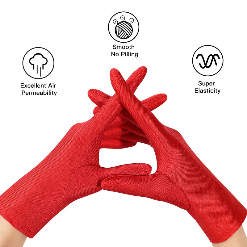 Lansian Women Formal Bridal Short Satin Banquet Party Wedding Red Opera Gloves Wrist Length for Wedding Evening Party (Red) - Image 3
