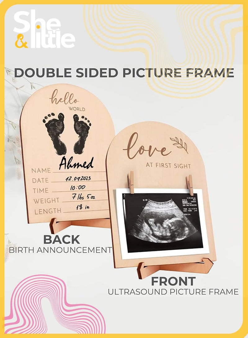 She&Little Baby Keepsake Frames, Cute Wooden Ultrasound Picture Frame, Double-Sided Design, Pregnancy Or Baby Birth Announcement Decor, Nursery Sonogram Photo Frame, Pregnancy Gift For First Time Moms. - Image 1