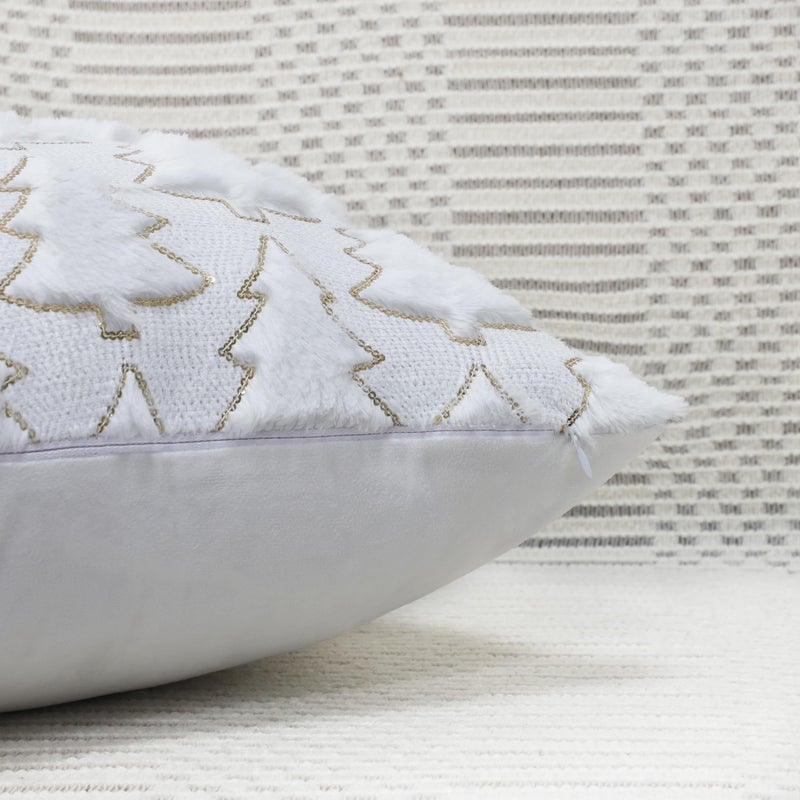 4TH Emotion Christmas Tree Decorative Lumbar Pillow Covers 12x20 Set of 2  White Soft Plush Faux Fur Farmhouse Throw Cushion Cases for Xmas Winter Holiday Home Decorations - Image 2