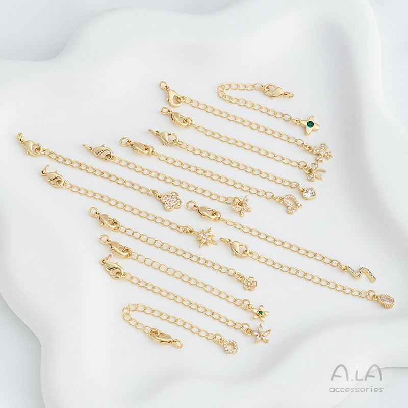 Strong Color Retention 14K Gold Inlaid Zircon Peach Heart Four-Leaf Clover Awn Star Small Flower Water Drop Tail Chain Diy Jewelry Extension Chain - Image 5