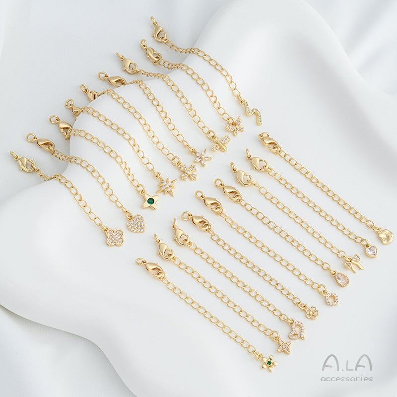 Strong Color Retention 14K Gold Inlaid Zircon Peach Heart Four-Leaf Clover Awn Star Small Flower Water Drop Tail Chain Diy Jewelry Extension Chain - Image 2