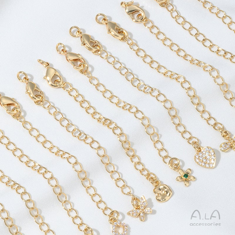 Strong Color Retention 14K Gold Inlaid Zircon Peach Heart Four-Leaf Clover Awn Star Small Flower Water Drop Tail Chain Diy Jewelry Extension Chain - Image 3