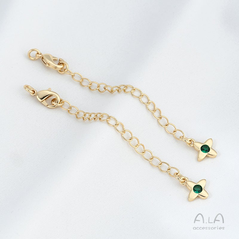 Strong Color Retention 14K Gold Inlaid Zircon Peach Heart Four-Leaf Clover Awn Star Small Flower Water Drop Tail Chain Diy Jewelry Extension Chain - Image 1