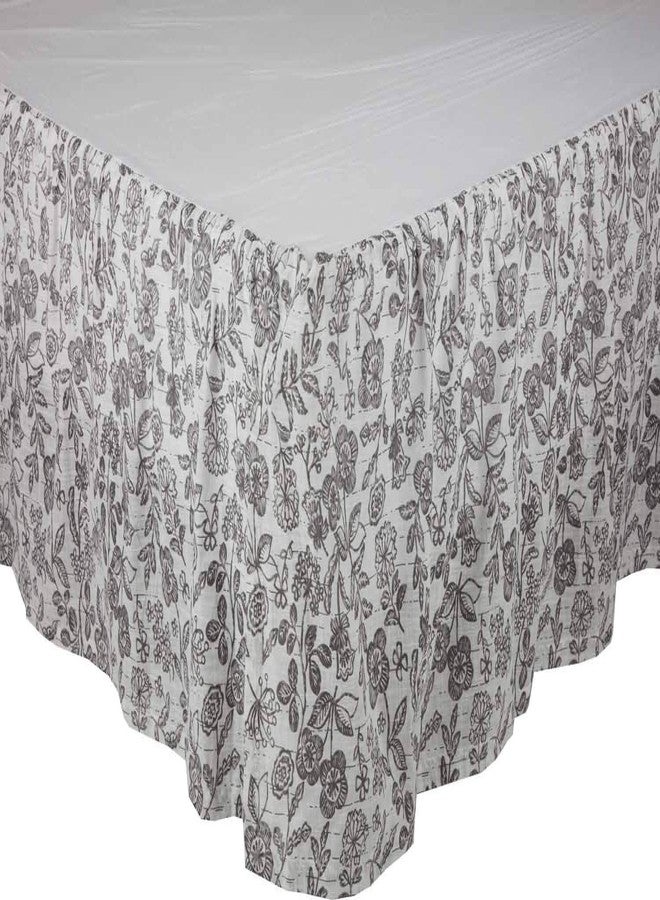 Piper Classics Gray Gables King Floral Bed Skirt w/ 16" Drop, Gray and Soft White Printed Dust Ruffle, Gathered, Country Cottage, Vintage Farmhouse Bedding - Image 2