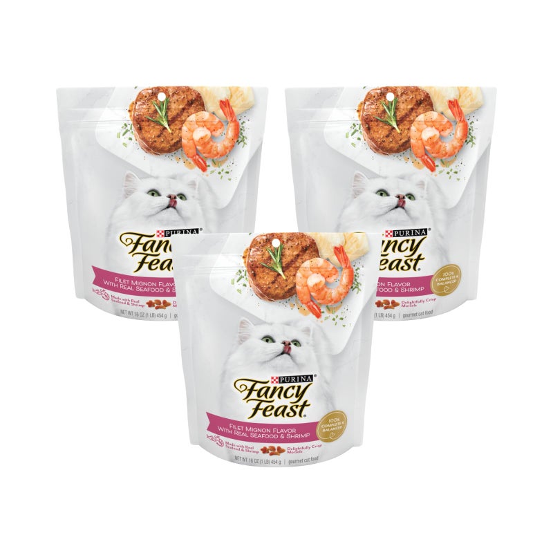 Fancy Feast Purina Filet Mignon Flavor with Real Seafood & Shrimp Dry Cat Food, 16 OZ (Pack of 3) - Image 1
