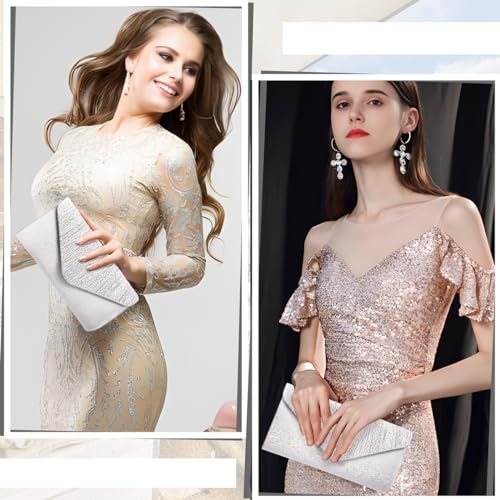 BBjinronjy Clutch Purses for Women Evening Bag Formal Rhinestone Handbags for Wedding Party Cocktail Prom Dinner Shoulder Envelope (Silver) - Image 3