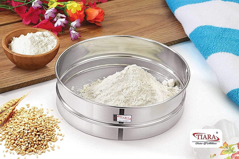 TIARA - Tiger 2pc Set Stainless Steel Chalni Combo Wheat and Aata Maida Chalni 10INCH - Image 5