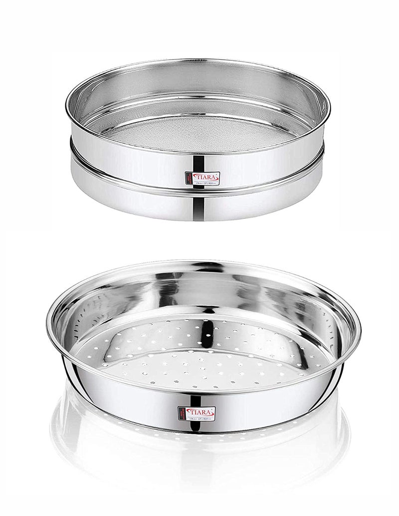 TIARA - Tiger 2pc Set Stainless Steel Chalni Combo Wheat and Aata Maida Chalni 10INCH - Image 1