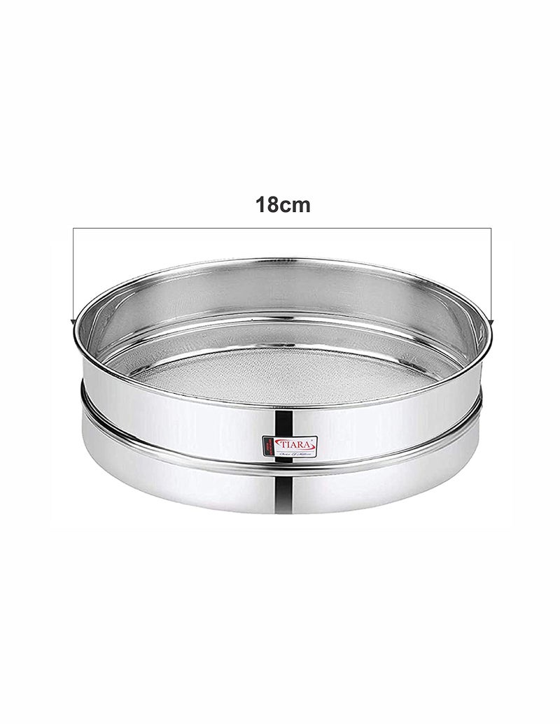 TIARA - Tiger 2pc Set Stainless Steel Chalni Combo Wheat and Aata Maida Chalni 10INCH - Image 4