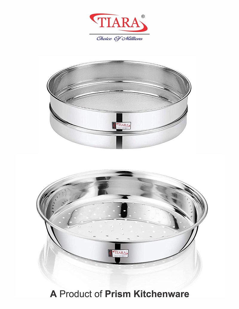 TIARA - Tiger 2pc Set Stainless Steel Chalni Combo Wheat and Aata Maida Chalni 10INCH - Image 2