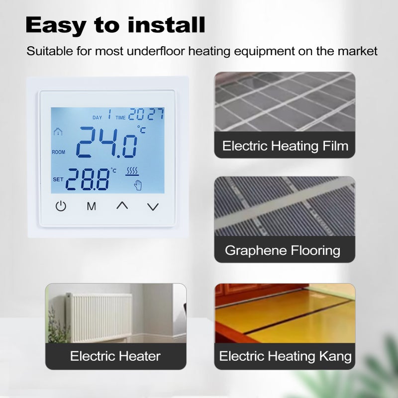 Intelligent Digital Display Thermostat 16A Floor Heating Temperature Controller with LED Touch Screen NTC Temperature Sensor Temperature Switching 85-265V Electric Heating Control - Image 4
