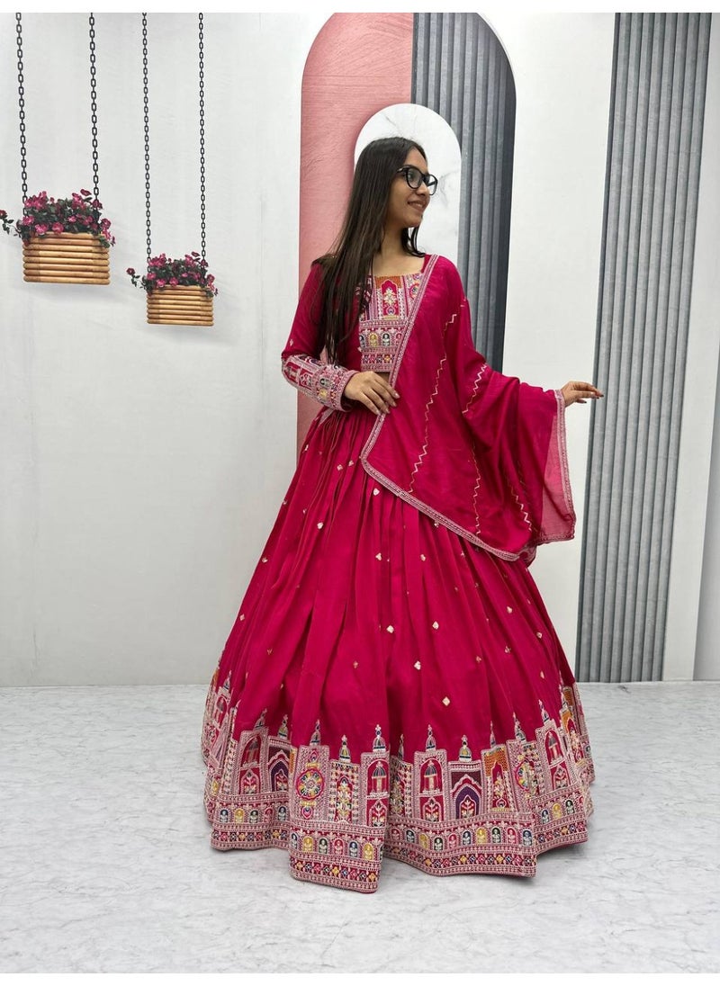 Super Asian Luxury Vichitra Embroidered Lehenga Choli with Coding Work & 3.5m Flair – Ready to Wear  - Image 1