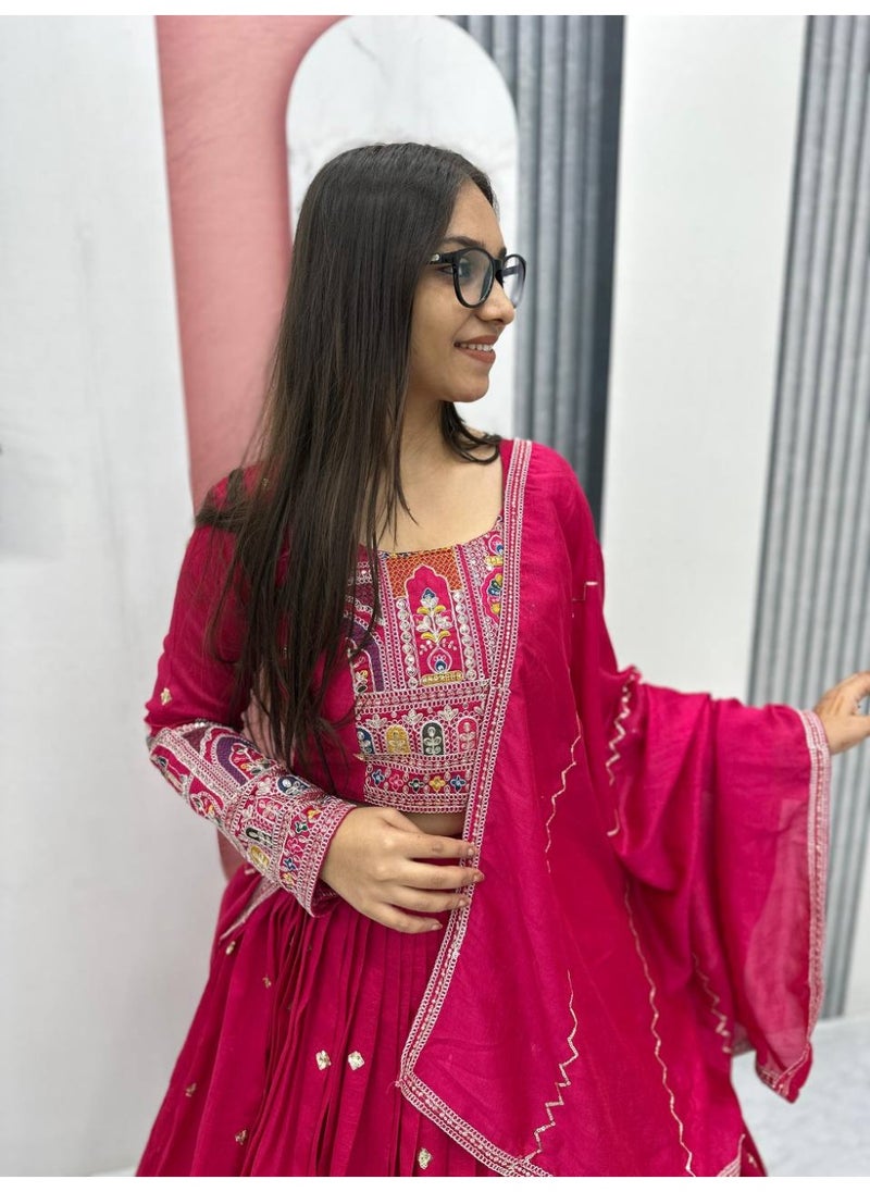Super Asian Luxury Vichitra Embroidered Lehenga Choli with Coding Work & 3.5m Flair – Ready to Wear  - Image 2