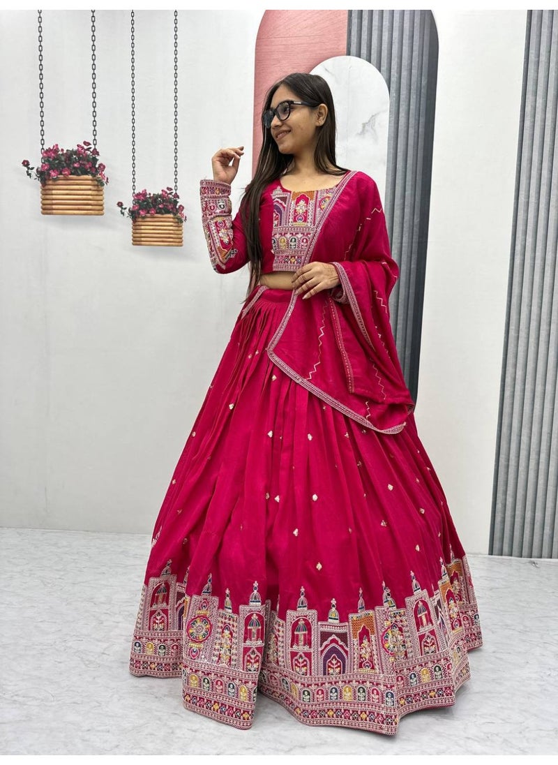 Super Asian Luxury Vichitra Embroidered Lehenga Choli with Coding Work & 3.5m Flair – Ready to Wear  - Image 3