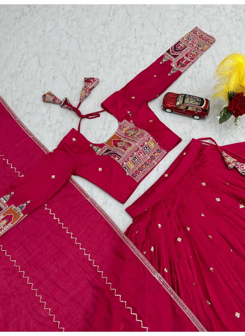 Super Asian Luxury Vichitra Embroidered Lehenga Choli with Coding Work & 3.5m Flair – Ready to Wear  - Image 5