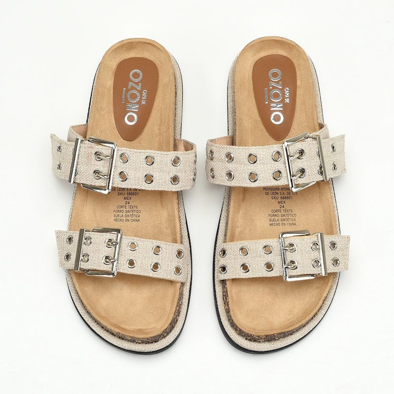 Women's Flat Slipper with Buckle and Rivet, Thick Sole - Image 4