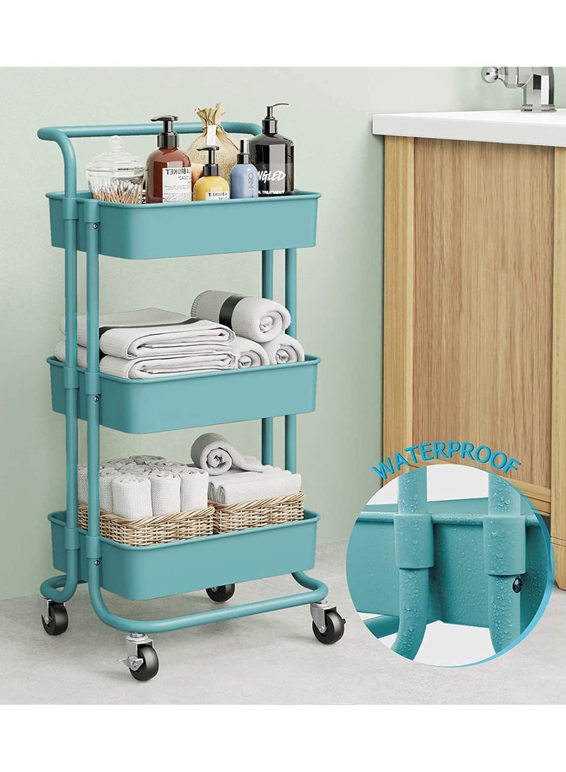 DubaiGallery 3-Tier Rolling Utility Carts Trolley Storage Cart with Handle Multifunctional Organization Cart with Brake Caster Wheels Kitchen Shelf Multifunctional Storage Rack with Net Basket Mass - Image 2