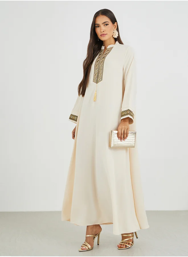 أميرة Amirah Lace Trim Detail Single Tassel A-Line Jalabiya