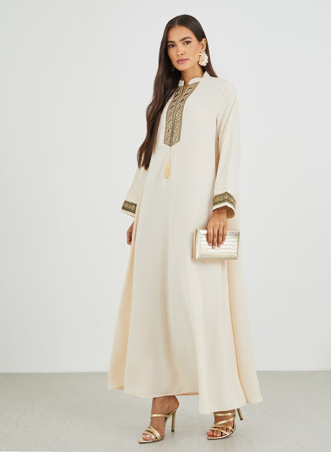 Amirah Lace Trim Detail Single Tassel A-Line Jalabiya - Image 1