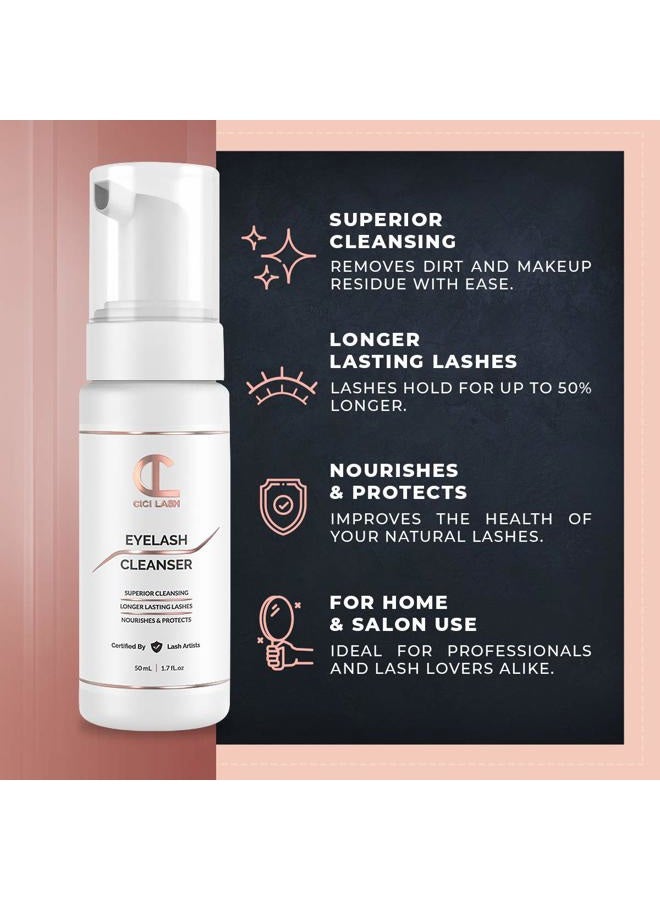CICI Lash Shampoo Foaming Cleanser & Brush (50ml) Gentle Foam For Eyelash Extensions Paraben & Sulphate Free Eyelid Blepharitis & Makeup/Oil Remover For Home Care & Beauty Salon Supplies - Image 2