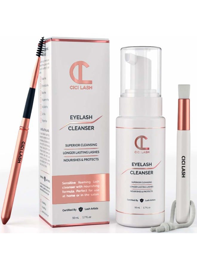 CICI Lash Shampoo Foaming Cleanser & Brush (50ml) Gentle Foam For Eyelash Extensions Paraben & Sulphate Free Eyelid Blepharitis & Makeup/Oil Remover For Home Care & Beauty Salon Supplies - Image 1