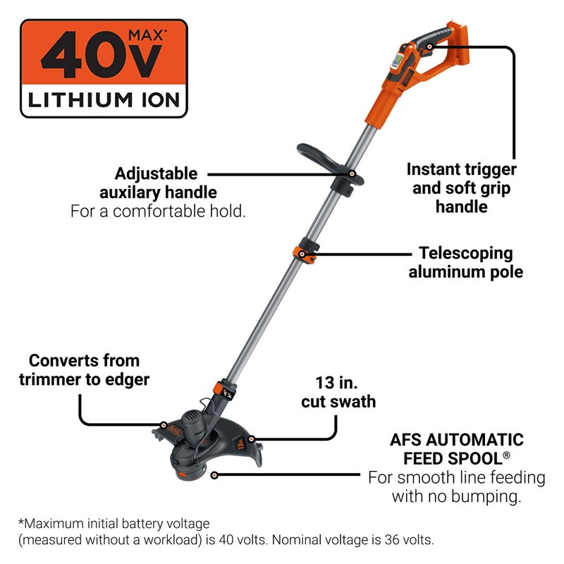 BLACK+DECKER 40V MAX* 13 in. 2in1 Cordless String Trimmer/Edger with POWERCOMMAND Kit (LST136) - Image 2