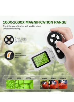 Generic Barchrons Microscope for Kids, 1000X Handheld Kids Microscope with 6 Adjustable LED Lights, 2'' LCD Screen Mini Portable Microscope USB to PC for Kids 8-12, 32GB SD Card Including-White  - Image 3