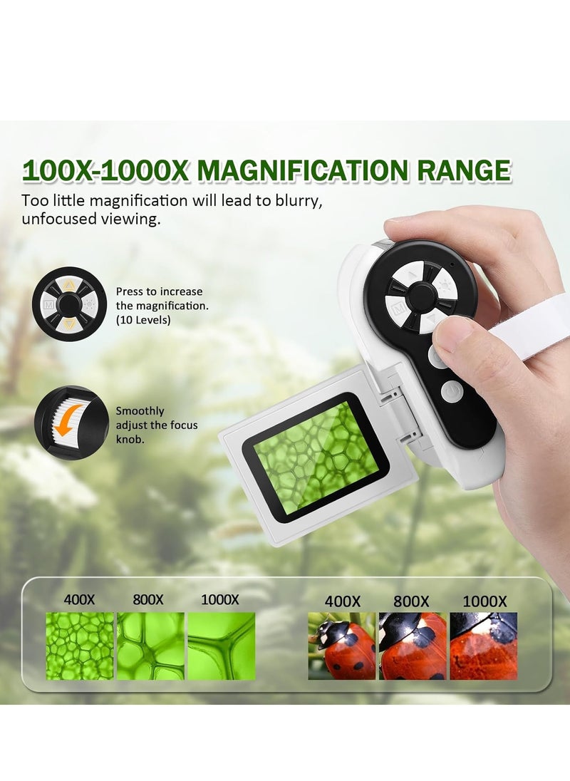 Generic - Barchrons Microscope for Kids, 1000X Handheld Kids Microscope with 6 Adjustable LED Lights, 2'' LCD Screen Mini Portable Microscope USB to PC for Kids 8-12, 32GB SD Card Including-White - Image 1