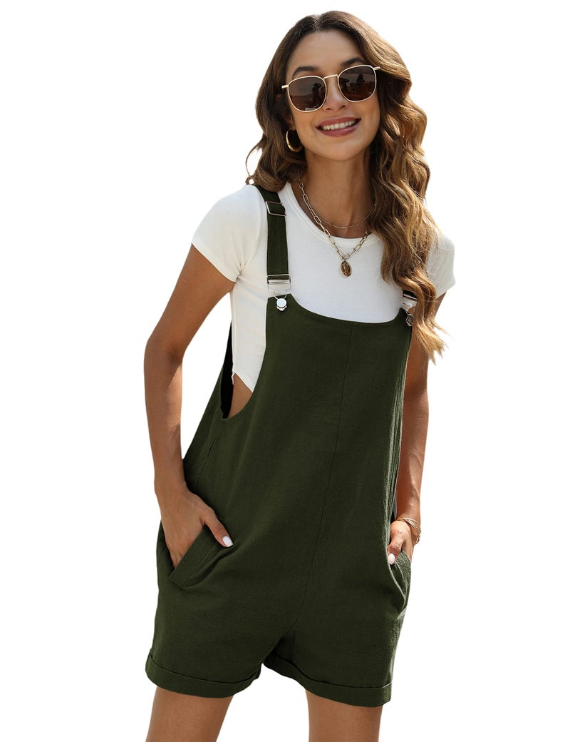 Yeokou Womens Cotton Linen Overalls Casual Summer Rompers Jumpsuit Bib Shortalls(Armygreen-M) - Image 1