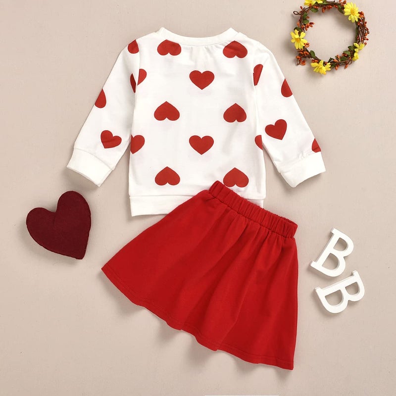 Ptomurs Toddler Baby Girls Valentine Outfits Long Sleeve Heart Print Top + Red Skirt Set (Red, 4-5 Years) - Image 3