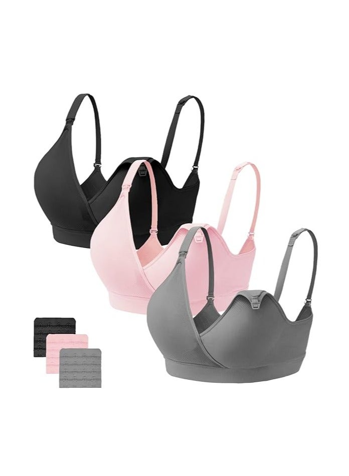 Wireless Nursing Bras for Breastfeeding 3 Pack Maternity Bras for Pregnancy Supportive for Women with Extra Extenders - Image 1