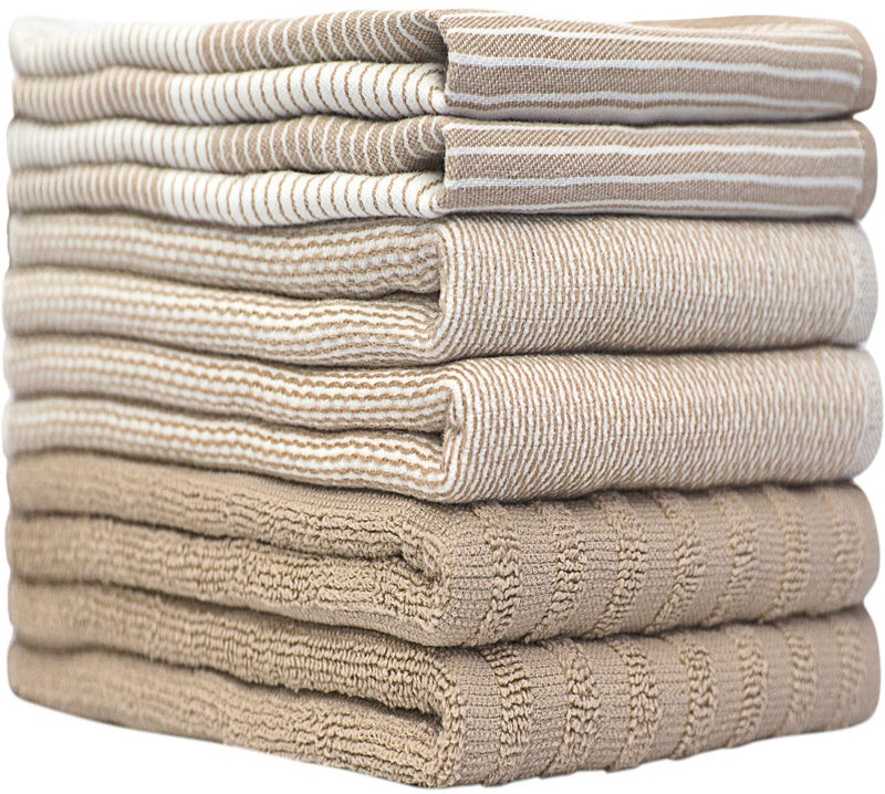 Bumble Towels Premium Kitchen Towels (20”x 28”, 6 Pack) | Large Cotton Dish Towels | Flat & Terry Highly Absorbent Kitchen Linen Set with Hanging Loop | Tan - Image 2