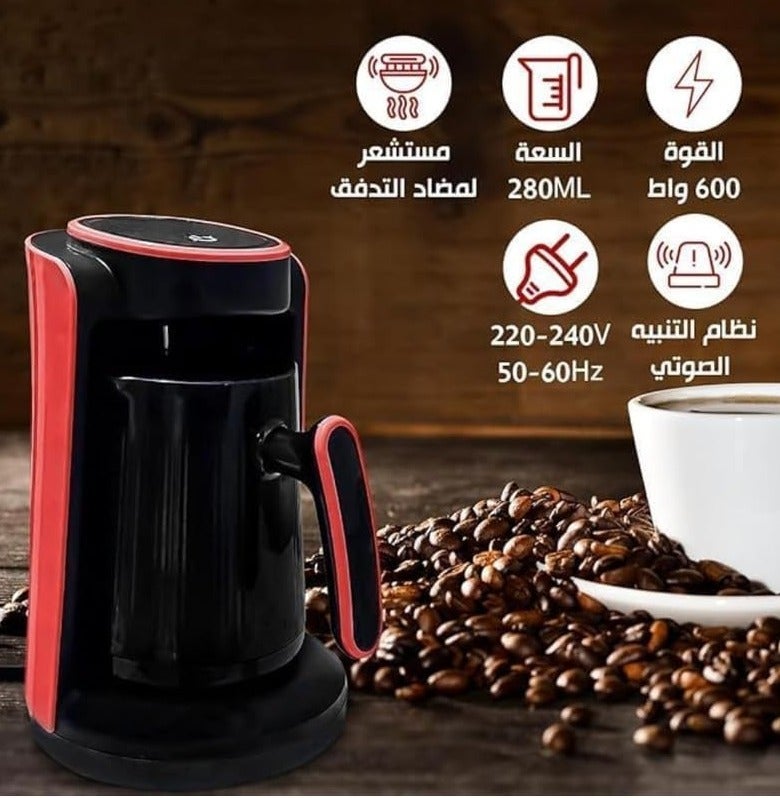 مارادو ماكينة صنع القهوة التركية مارادو MA-1688، سعة من 1 إلى 4 أكواب، تحضير سريع مع مقبض مقاوم للحرارة، لون احمر - Image 2