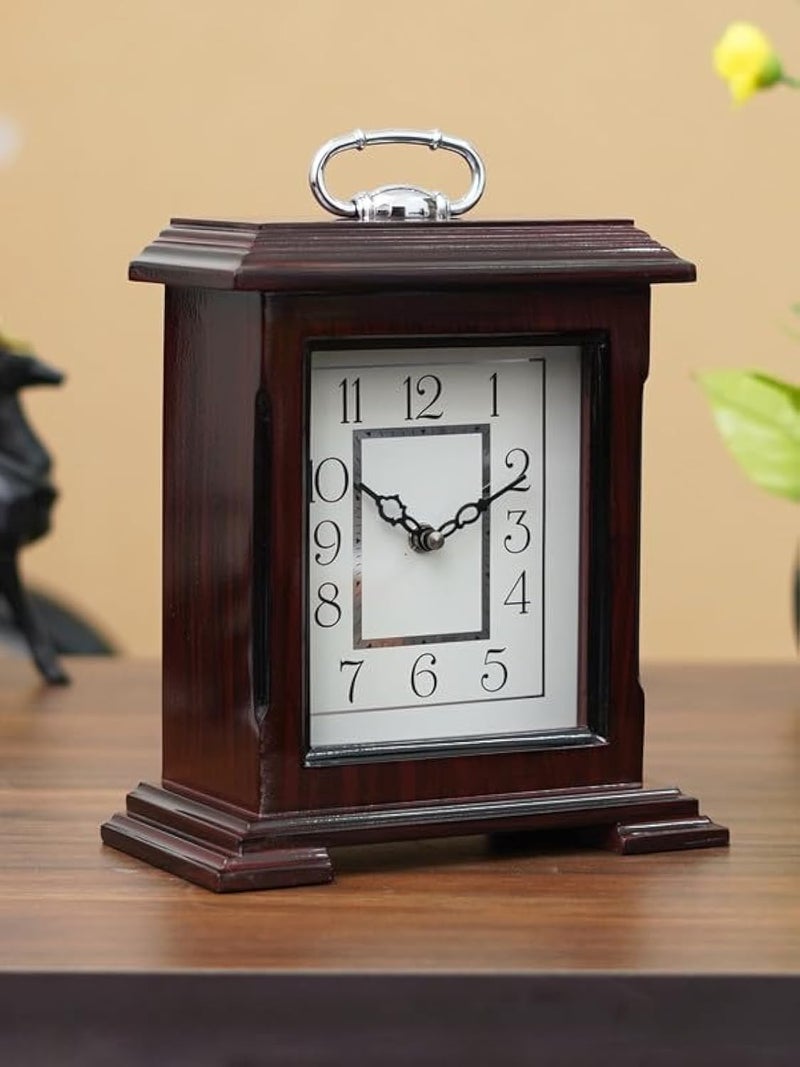 CHRONIKLE Decorative Rosewood Color Wooden Analog English Numbers Rectangular Table Clock for Office Desk Home Living Study Room Gifts (Size: 22 x 10 x 28 CM | Weight: 1510 Gram) - Image 1