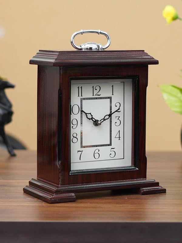 CHRONIKLE Decorative Rosewood Color Wooden Analog English Numbers Rectangular Table Clock for Office Desk Home Living Study Room Gifts (Size: 22 x 10 x 28 CM | Weight: 1510 Gram) - Image 2