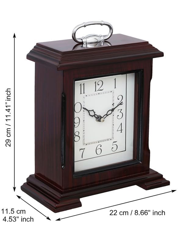 CHRONIKLE Decorative Rosewood Color Wooden Analog English Numbers Rectangular Table Clock for Office Desk Home Living Study Room Gifts (Size: 22 x 10 x 28 CM | Weight: 1510 Gram) - Image 3