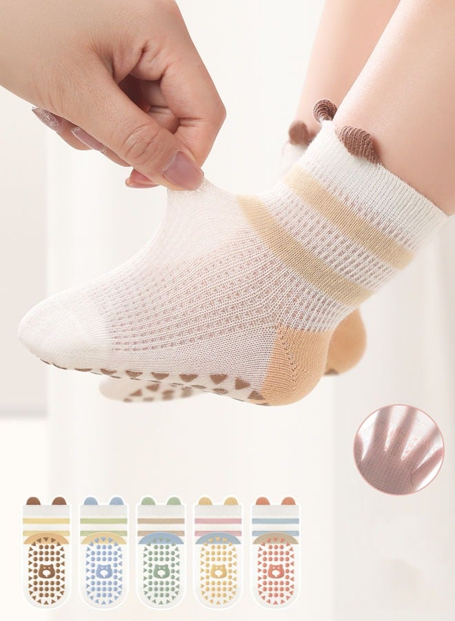 5 Pairs Of Cotton Non-Slip Striped Thin Mesh Baby Socks for Kids Multicolor - Image 1