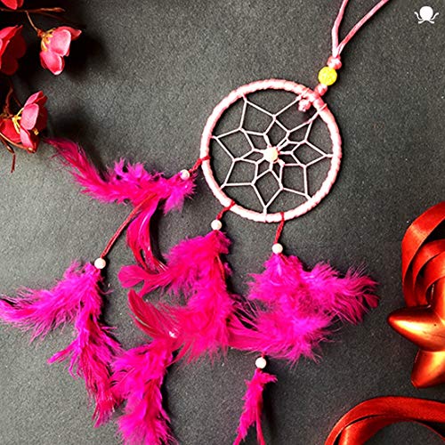 SoilMade Pink Car Dream Catcher, Round Shape, Feather and Metal Made, Size Aprox 5inches and 25g, Pack of 1 Car Dream Catcher in Box - Image 2