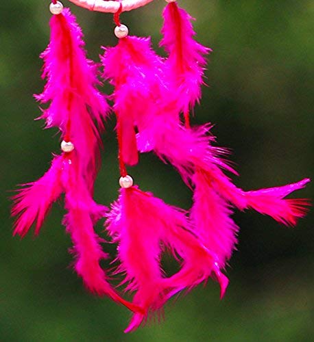 SoilMade Pink Car Dream Catcher, Round Shape, Feather and Metal Made, Size Aprox 5inches and 25g, Pack of 1 Car Dream Catcher in Box - Image 3