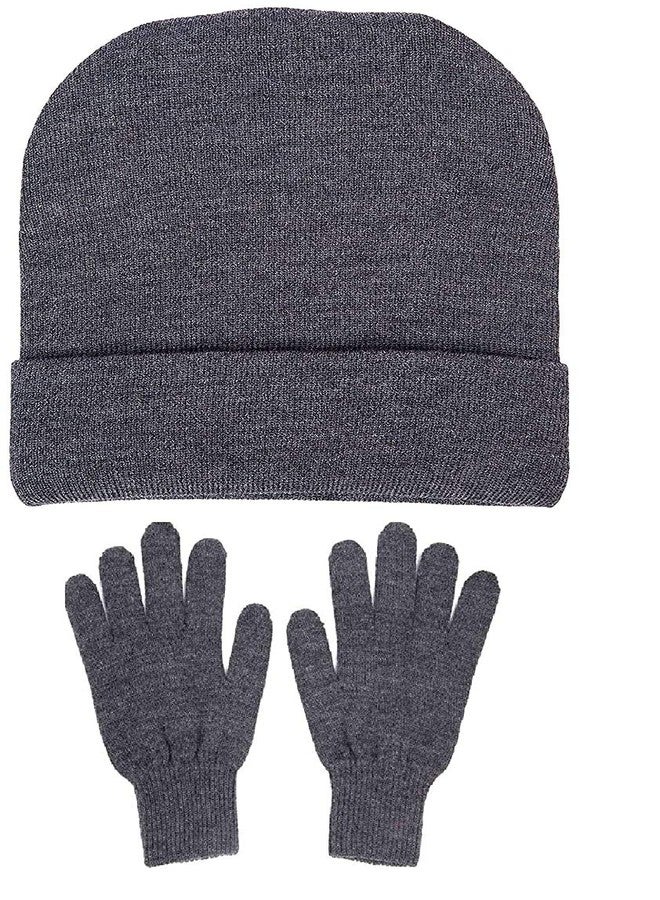 Okara Boy's and Girl's School Uniform Cap and Gloves Set Soft Knit for Winter_2-5 Years,Grey - Image 1