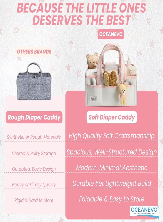 OCEANEVO Cute Felt Diaper Caddy Organiser Bag WITH Luggage Tag AND Bear Charm, Baby Basket for New Born Baby Essential Products with Compartments and Handle - 41 x 25 x 18 Cm - Pink - 1 Year Warranty - Image 5