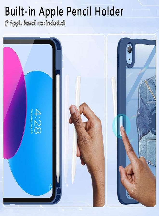 Soke Rotating Case for iPad (A16) 11th Generation 2025, iPad 10th Gen 2022 with Pencil Holder, [Shockproof + Auto Sleep/Wake] 360 Degree Rotation Clear Back for iPad 11"/10.9", Ocean Marble - Image 3