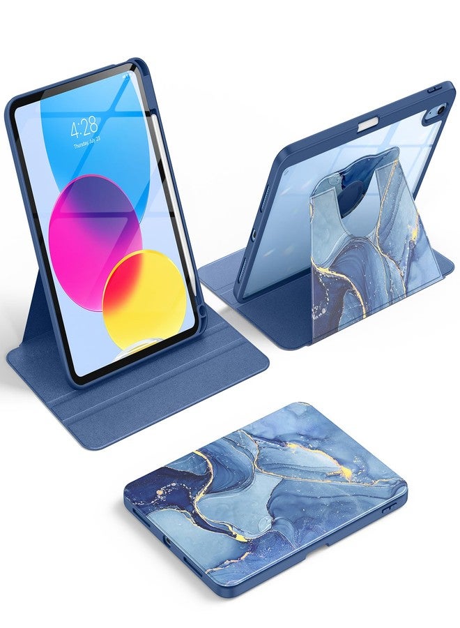Soke Rotating Case for iPad (A16) 11th Generation 2025, iPad 10th Gen 2022 with Pencil Holder, [Shockproof + Auto Sleep/Wake] 360 Degree Rotation Clear Back for iPad 11"/10.9", Ocean Marble - Image 1