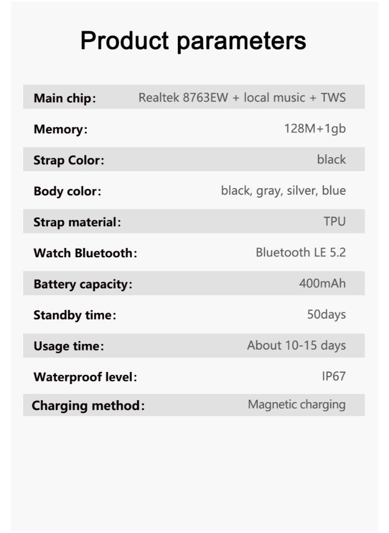 Generic - GT 100 Bluetooth Smart Watch With Earbuds 1.43 HD Screen For Men Rugged Bluetooth Call Answer Calls Fitness Tracker Ip67 Waterproof AI Voice Assistant Silver - Image 1