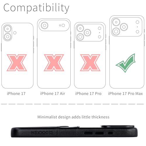 Dockem Card Case for iPhone 17 Pro Max with Magnetic Mounting Plate Camera Control Button Wallet with 2 Holder Slots M2 Exec Premium Synthetic Leather Black - Image 3