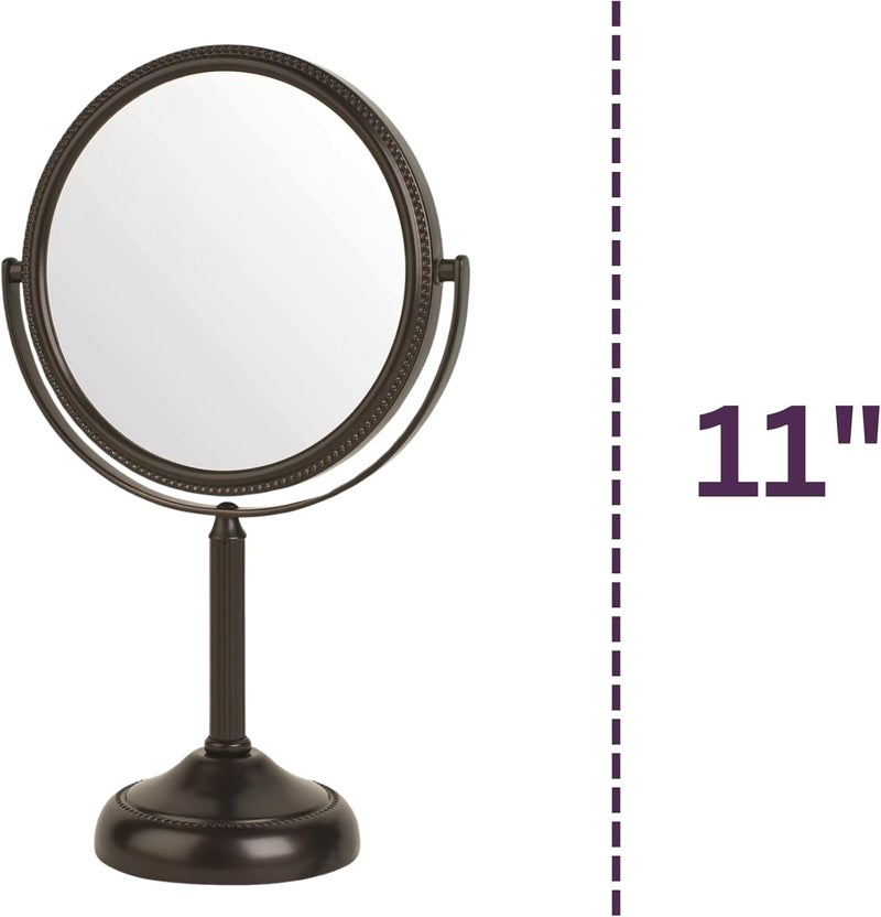 Jerdon Two-Sided Tabletop Makeup Mirror with 1X & 10X Magnification - 6-Inch Diameter, Modern Bronze Finish, Swivel Design - Image 3