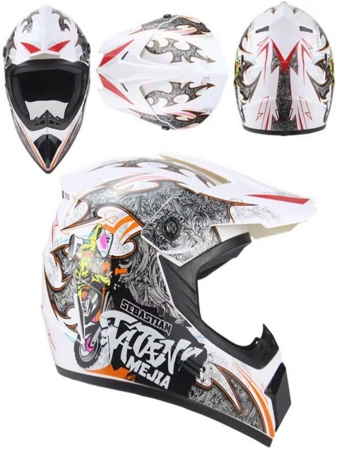 Rock Pow 4-Piece Full Face Racing Motorcycle Helmet Kit Protective Gear Motorcycle Helmets Street Bike Racing Moto Helmet Cartoon Car Helmet Electric Car Helmet Suitable For Young Boys And Girls ﻿ - Image 2