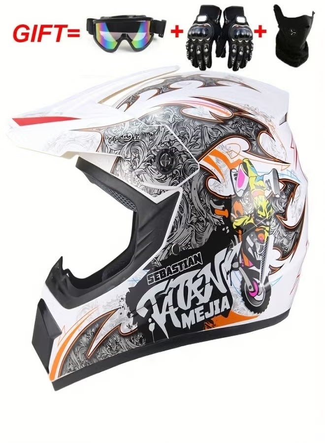 Rock Pow 4-Piece Full Face Racing Motorcycle Helmet Kit Protective Gear Motorcycle Helmets Street Bike Racing Moto Helmet Cartoon Car Helmet Electric Car Helmet Suitable For Young Boys And Girls ﻿ - Image 3