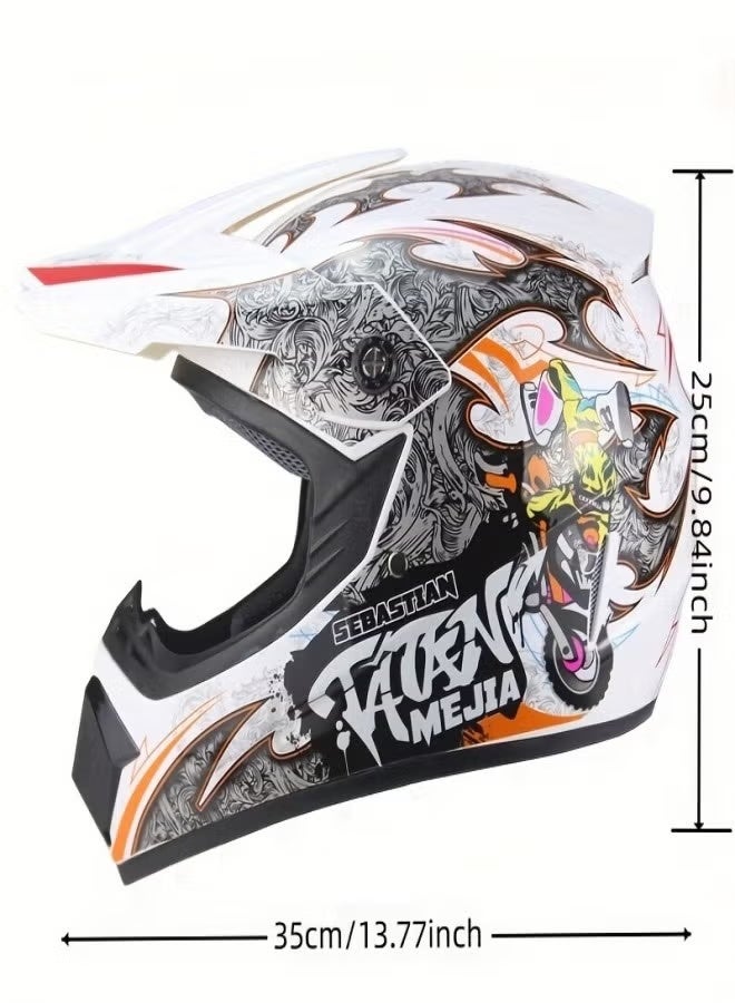 Rock Pow 4-Piece Full Face Racing Motorcycle Helmet Kit Protective Gear Motorcycle Helmets Street Bike Racing Moto Helmet Cartoon Car Helmet Electric Car Helmet Suitable For Young Boys And Girls ﻿ - Image 4