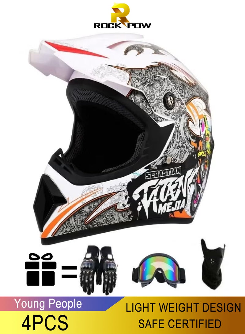 Rock Pow 4-Piece Full Face Racing Motorcycle Helmet Kit Protective Gear Motorcycle Helmets Street Bike Racing Moto Helmet Cartoon Car Helmet Electric Car Helmet Suitable For Young Boys And Girls ﻿ - Image 1